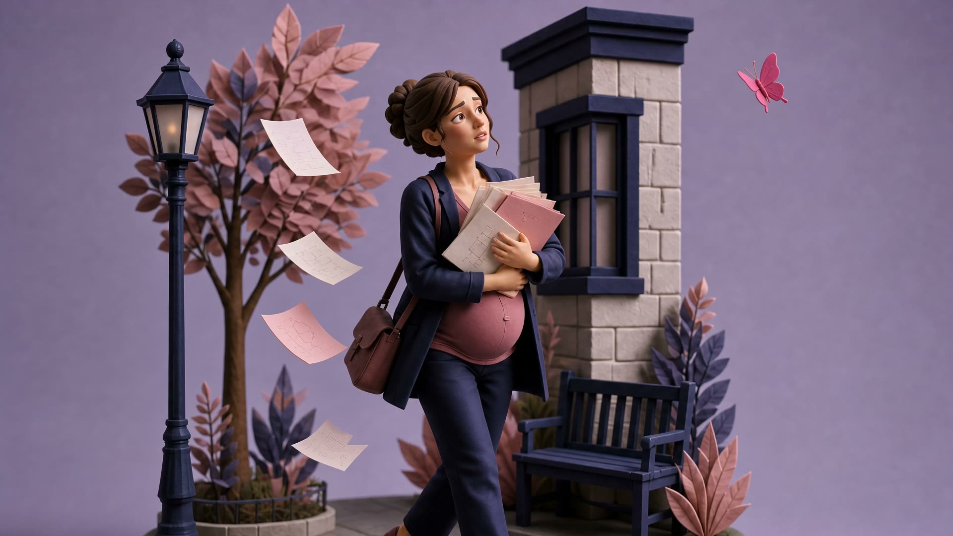 O mundo LíRIA — diorama de papel e argila da jornada da gestante